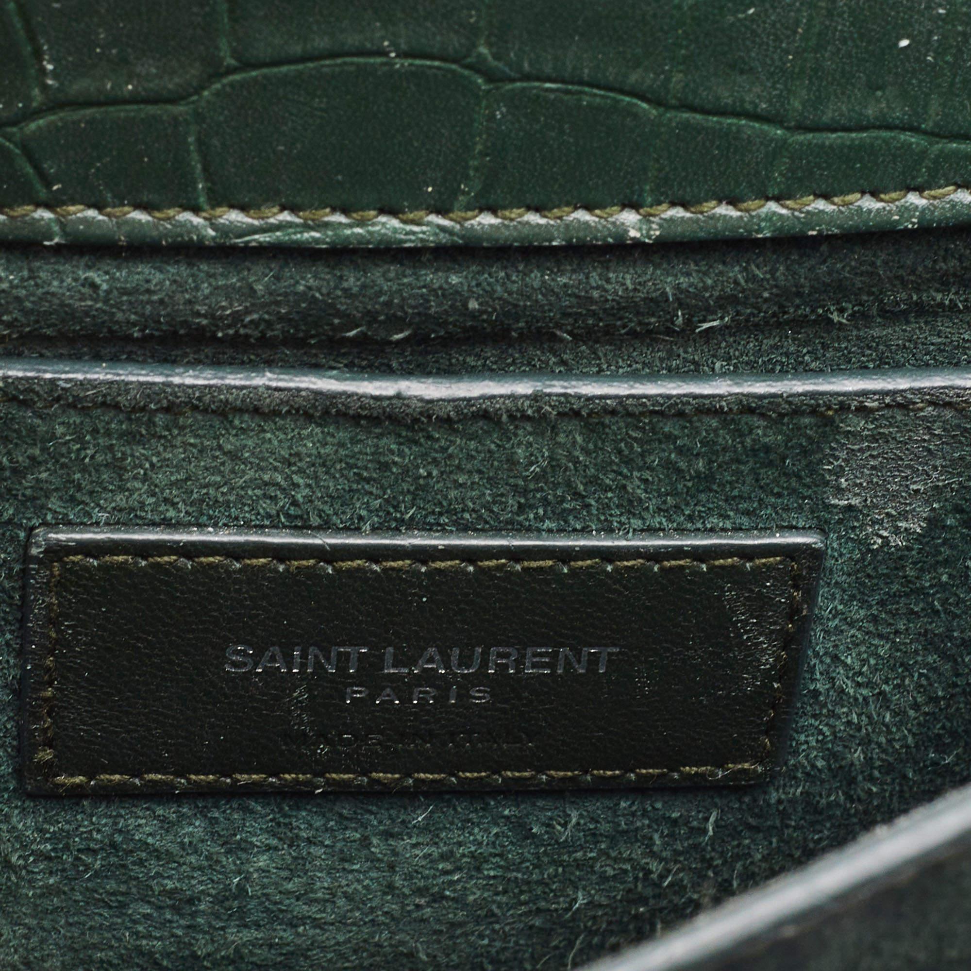 Saint Laurent Green Croc Embossed Leather Medium Sunset Shoulder Bag 3