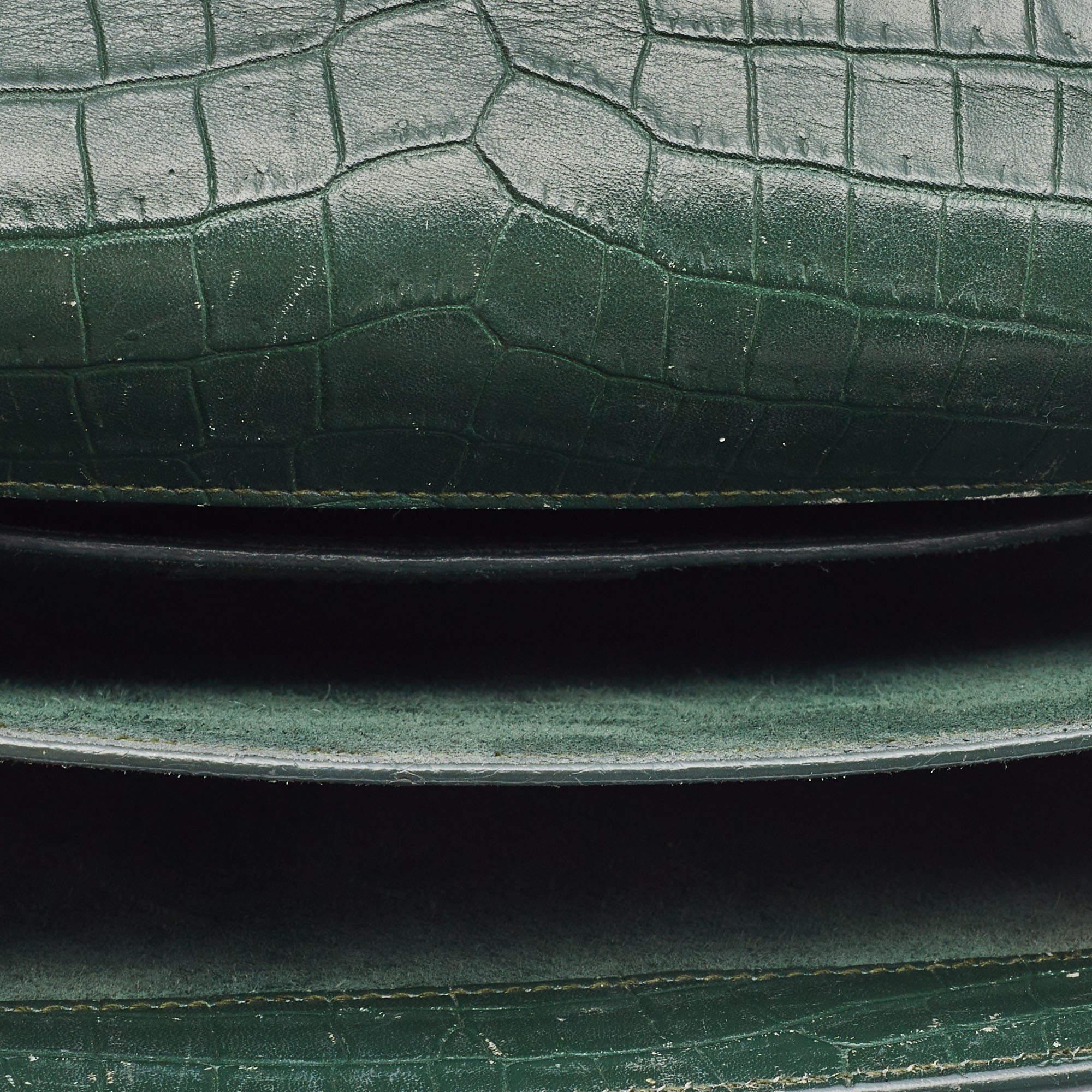 Saint Laurent Green Croc Embossed Leather Medium Sunset Shoulder Bag 4