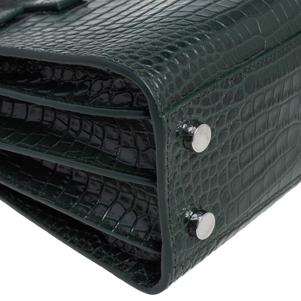 Saint Laurent Green Croc Embossed Leather Nano Classic Sac De Jour Tote 1