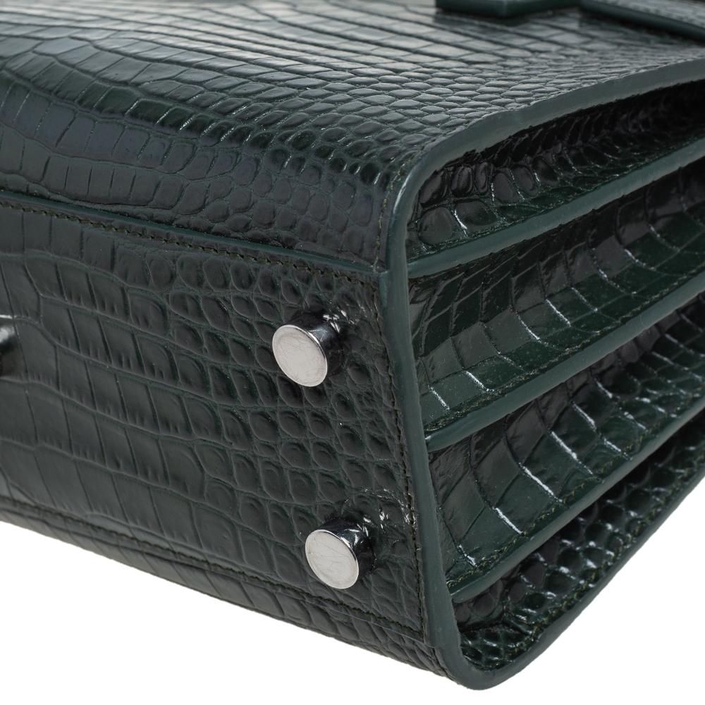 Saint Laurent Green Croc Embossed Leather Nano Classic Sac De Jour Tote 2