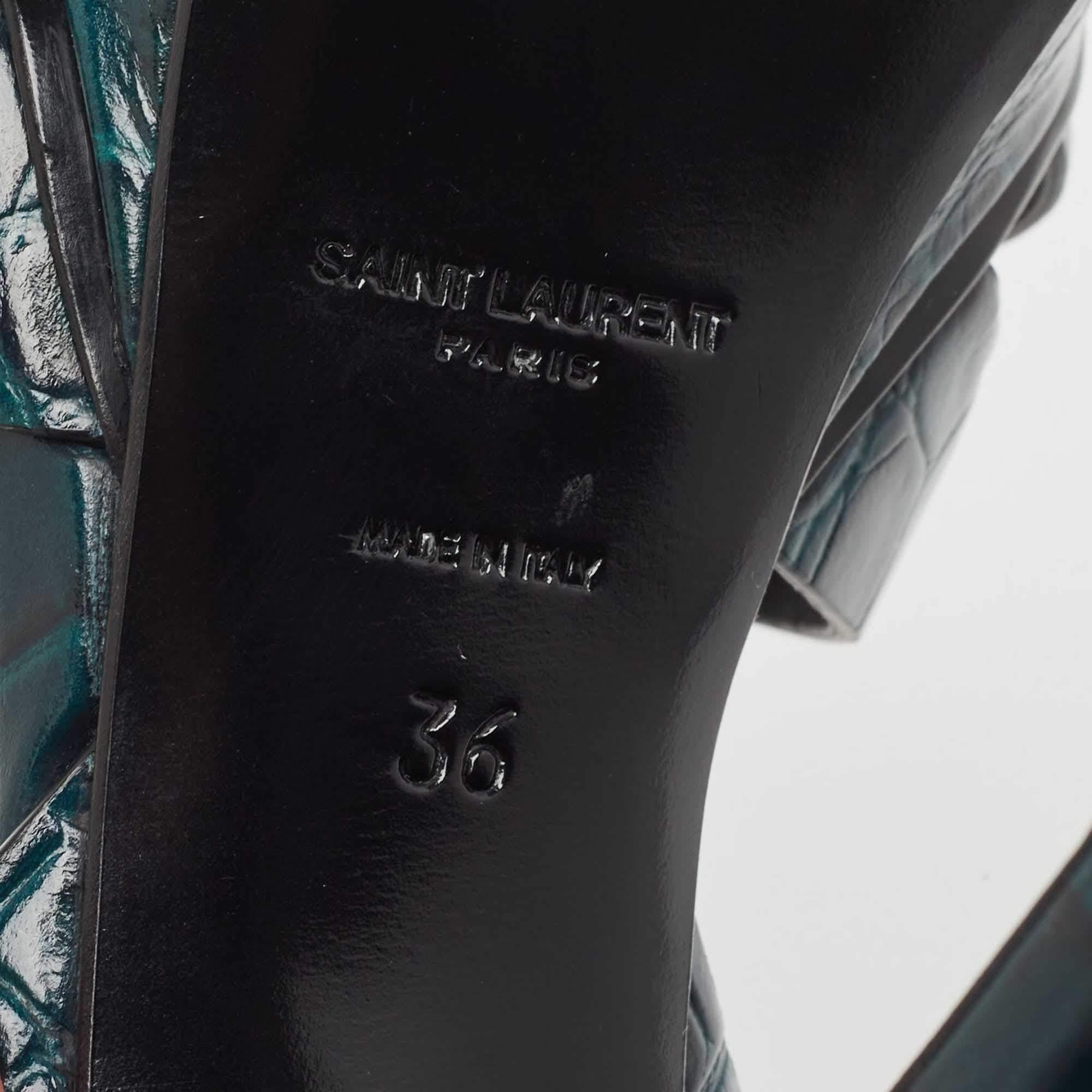 Saint Laurent Green Croc Embossed Leather Tribute Sandals Size 36 4