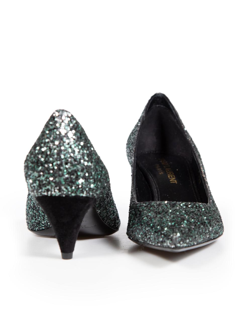 Black Saint Laurent Green Glitter Pumps Size IT 35.5 For Sale