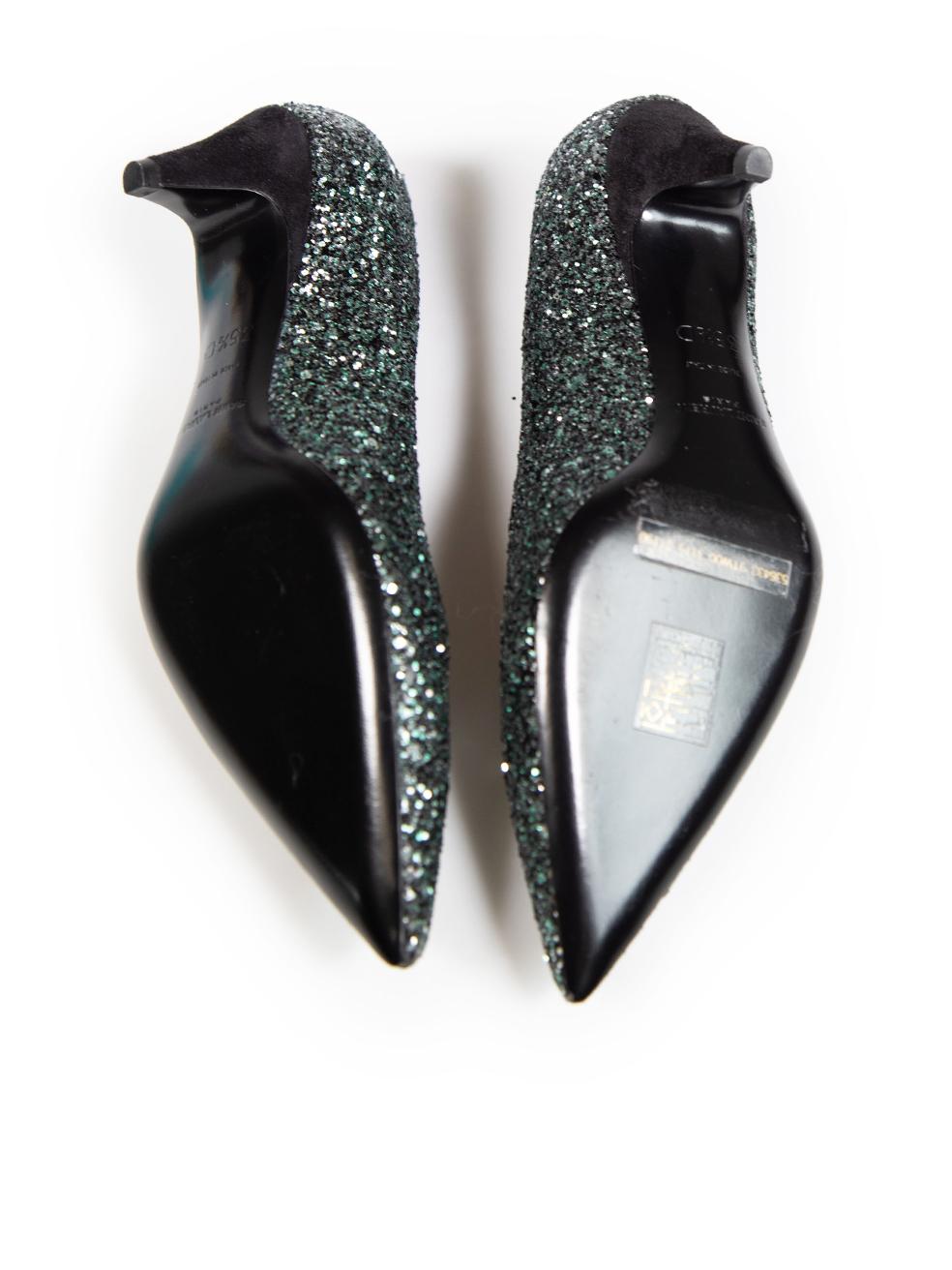 Saint Laurent Green Glitter Pumps Size IT 35.5 In Excellent Condition For Sale In London, GB