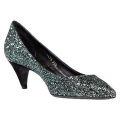 Saint Laurent Green Glitter Pumps Size IT 35.5