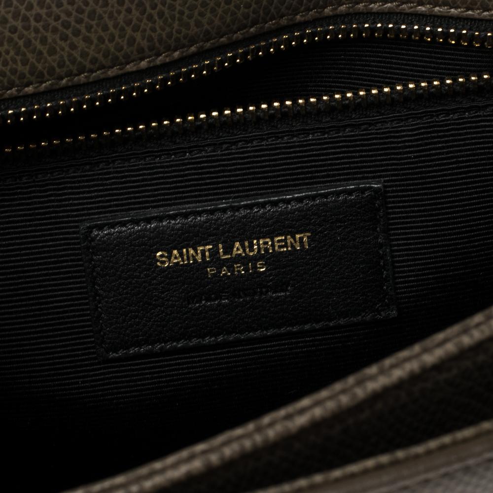 Saint Laurent Green Khaki Leather Medium Monogram Université Flap Shoulder Bag In Good Condition In Dubai, Al Qouz 2