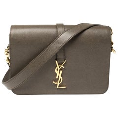 Saint Laurent Green Khaki Leather Medium Monogram Université Flap Shoulder Bag