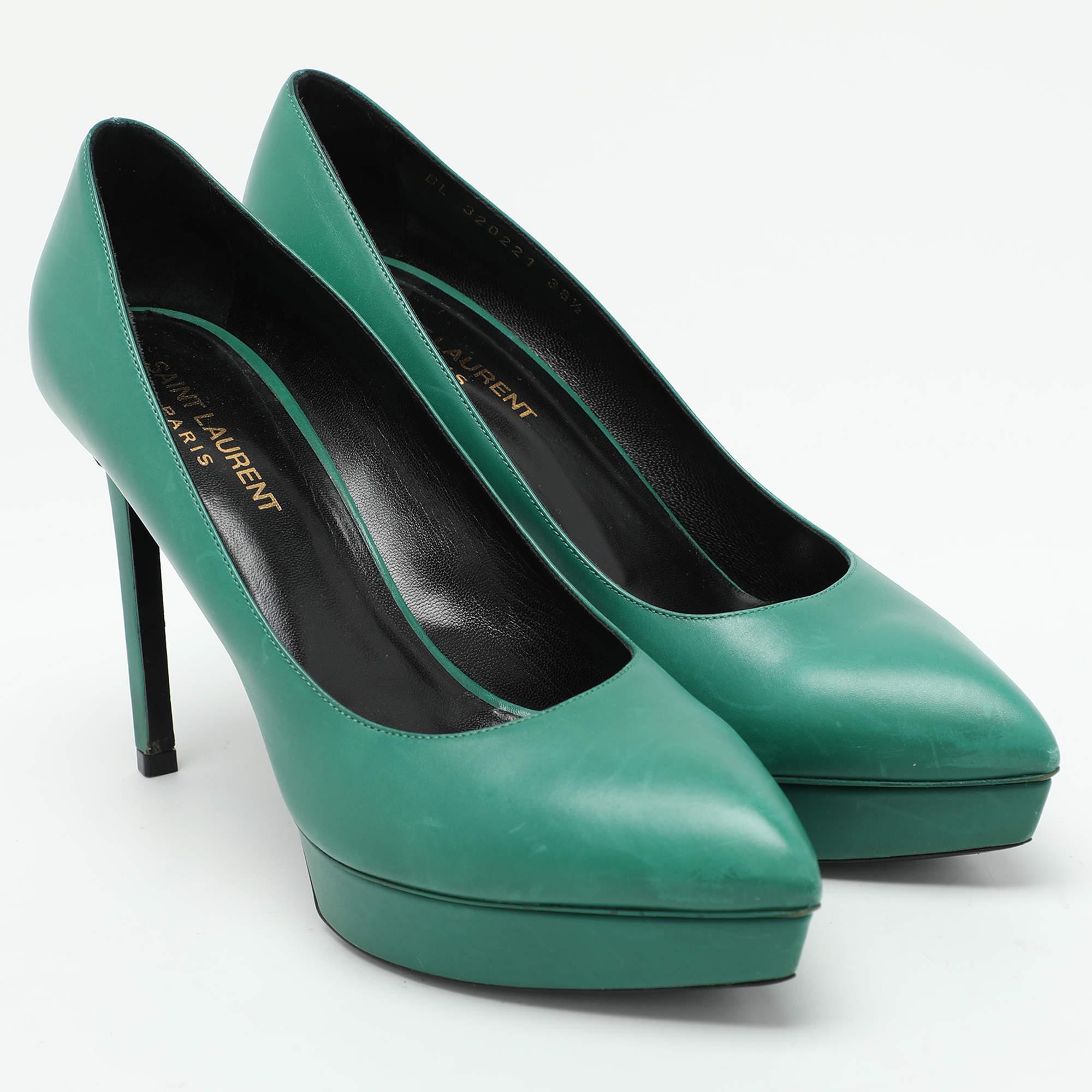 Saint Laurent escarpins Anja en cuir vert taille 38,5 Bon état - En vente à Dubai, Al Qouz 2