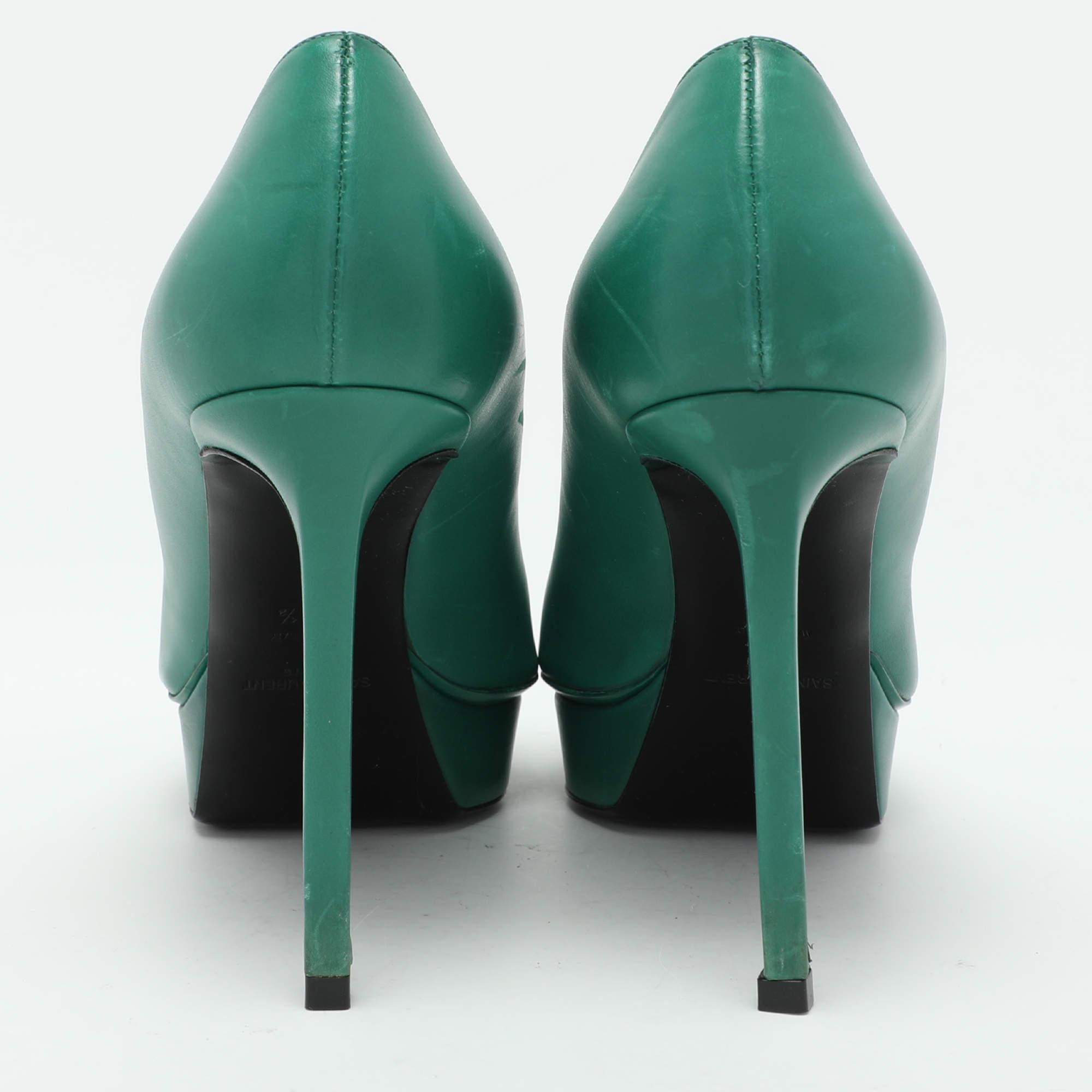 Saint Laurent escarpins Anja en cuir vert taille 38,5 en vente 1