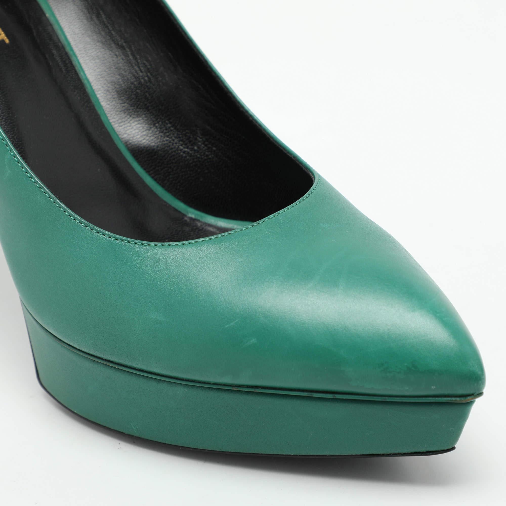 Saint Laurent escarpins Anja en cuir vert taille 38,5 en vente 2