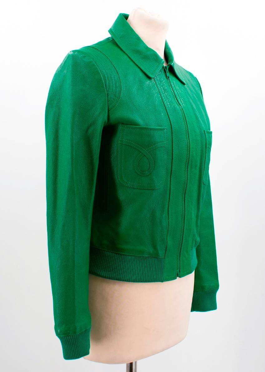 Yves Saint Laurent Green Leather Bomber Jacket  For Sale 3