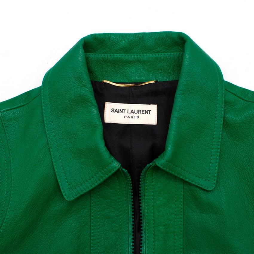 Yves Saint Laurent Green Leather Bomber Jacket  In New Condition For Sale In London, GB