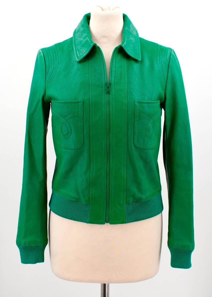 Yves Saint Laurent Green Leather Bomber Jacket  For Sale 1