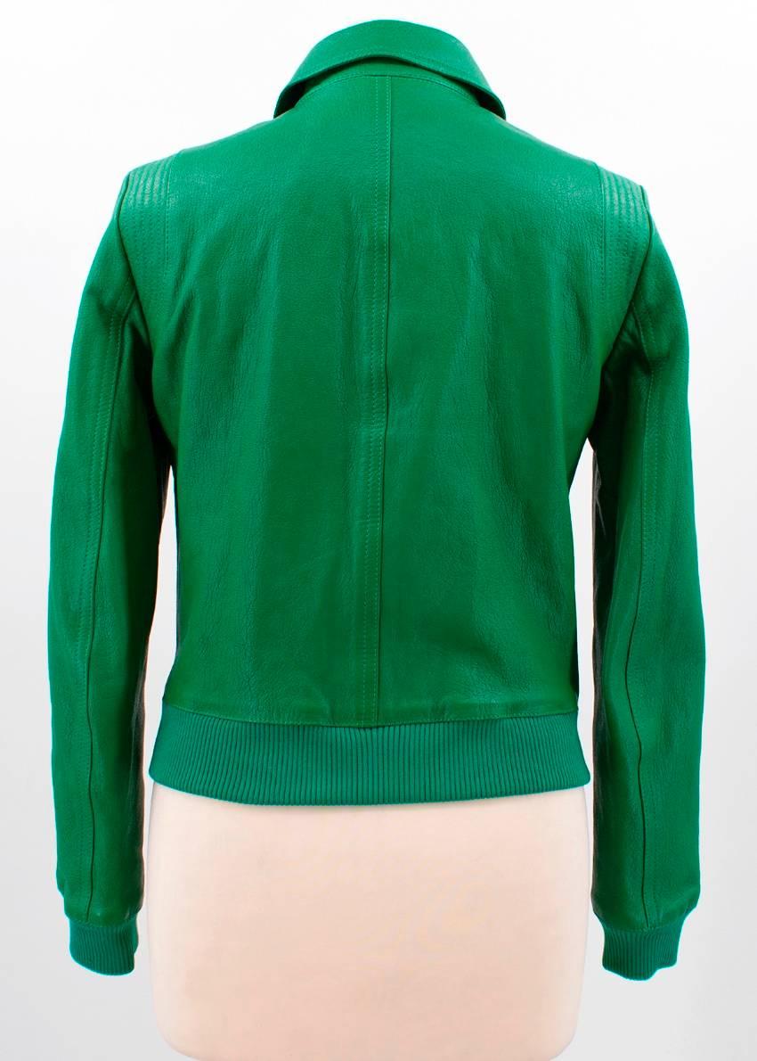 Yves Saint Laurent Green Leather Bomber Jacket  For Sale 2