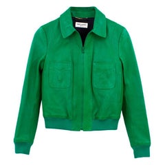 Yves Saint Laurent Green Leather Bomber Jacket 