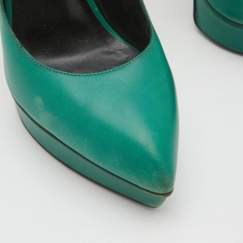 Saint Laurent Greene Classic Leather Platform Pumps Size 38 Bon état - En vente à Dubai, Al Qouz 2