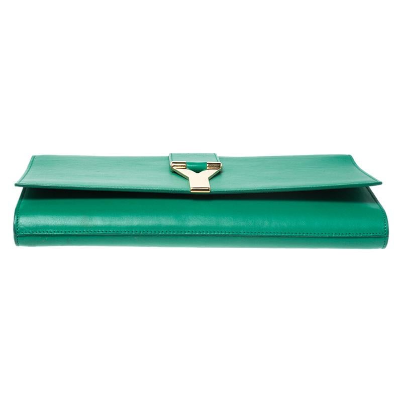 Saint Laurent Green Leather Ligne Y Clutch 2