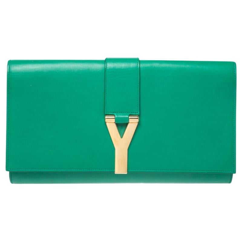 Saint Laurent Green Leather Ligne Y Clutch