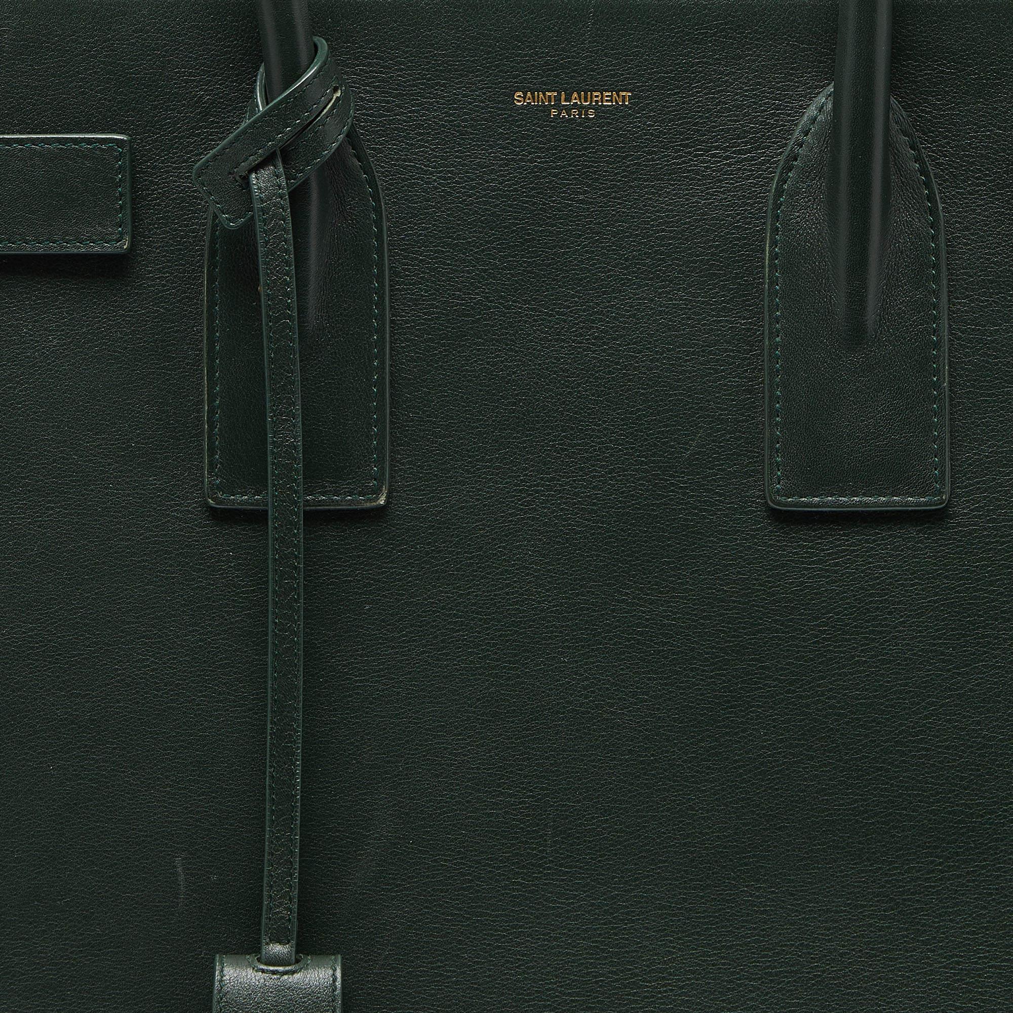 Saint Laurent Green Leather Medium Classic Sac De Jour Tote For Sale 1