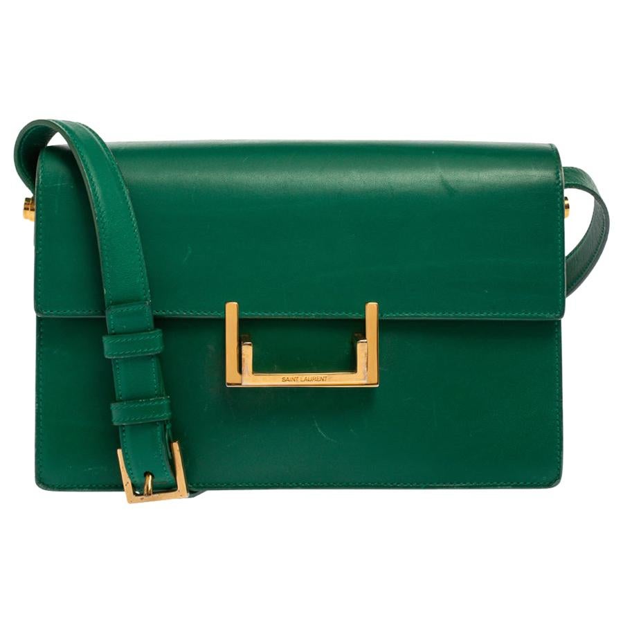Saint Laurent Green Leather Medium Lulu Shoulder Bag