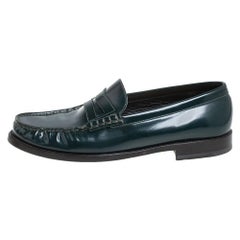 Saint Laurent Grüner Leder-Penny-Slip auf Loafers Größe 42