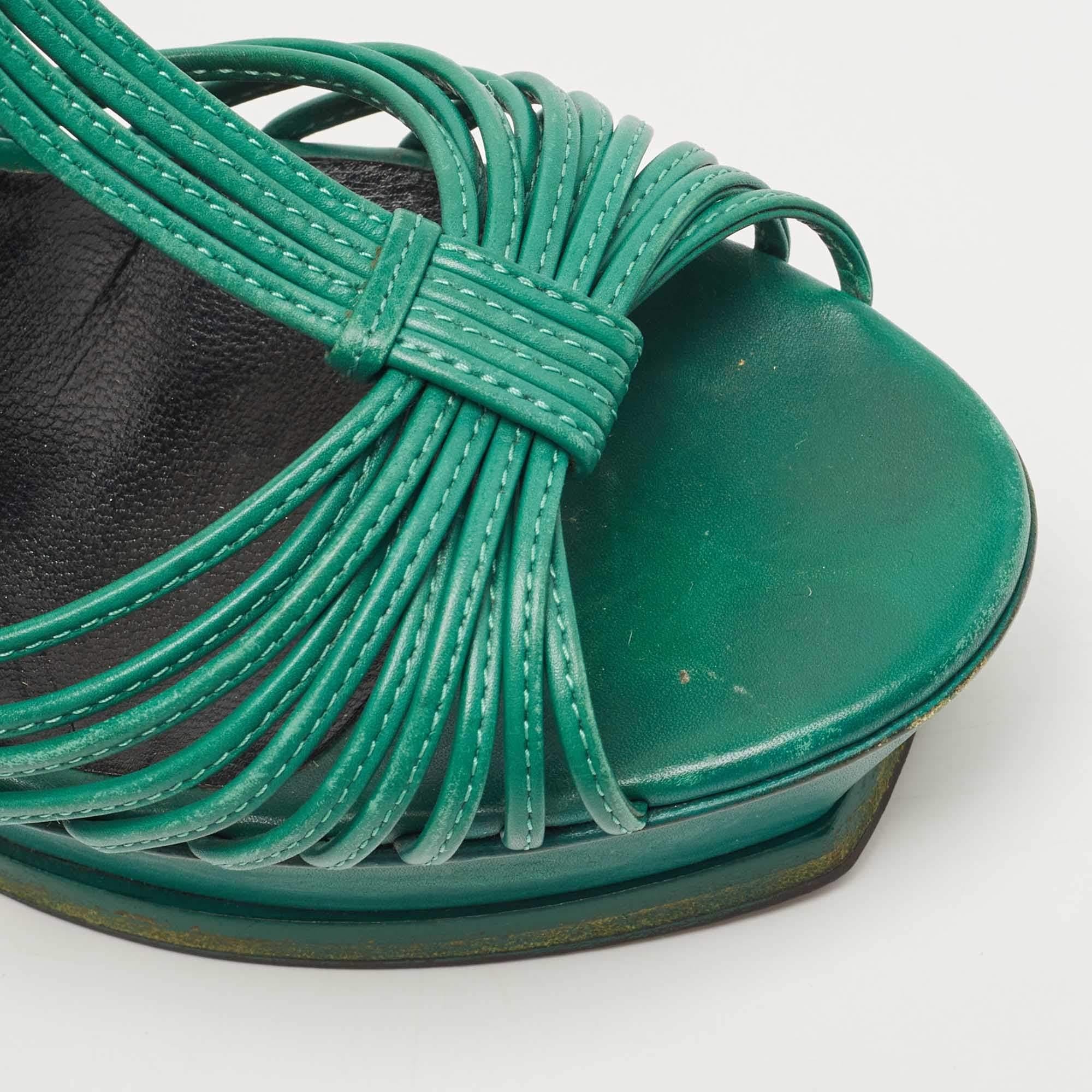 Saint Laurent Green Leather Platform Ankle Strap Sandals Size 39 2