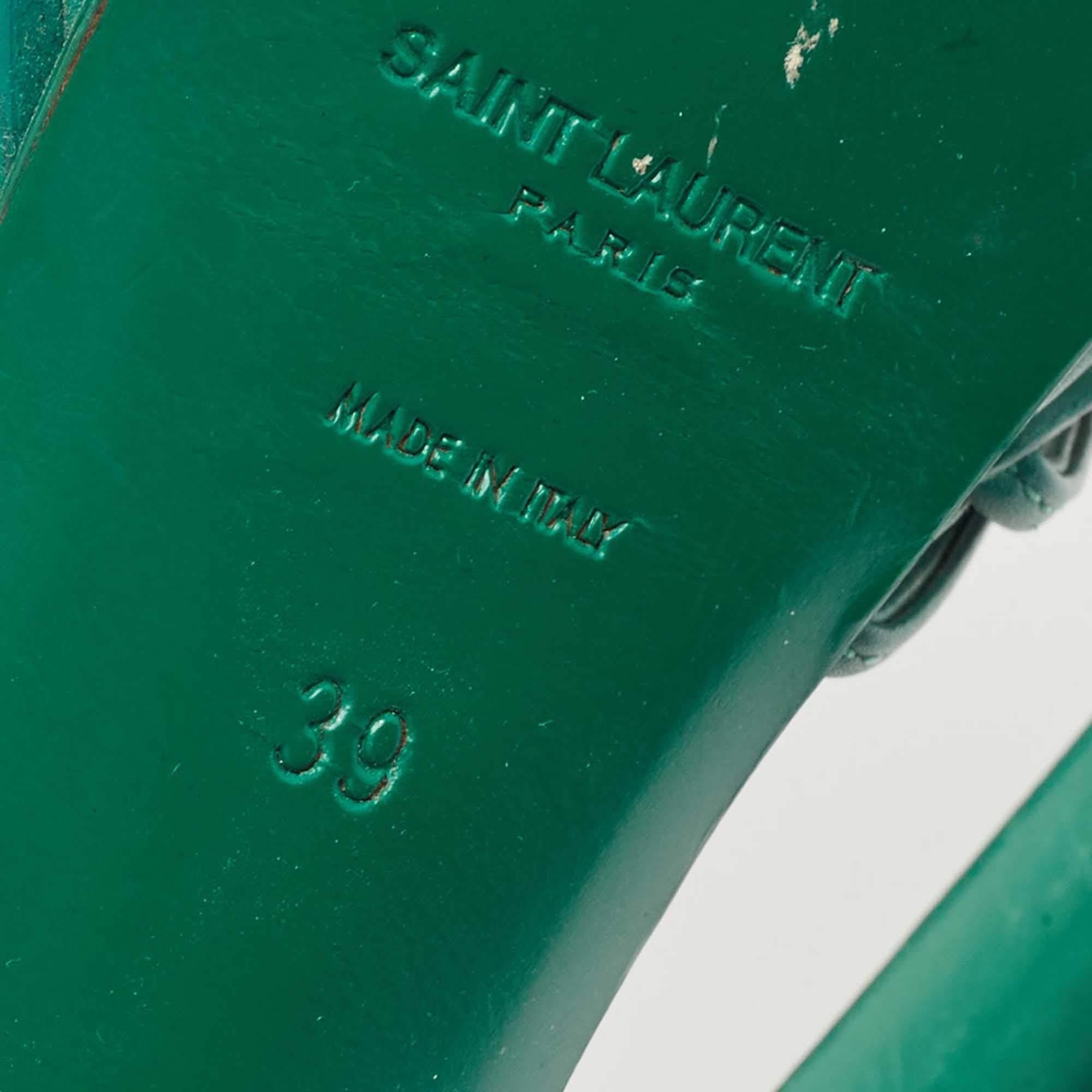 Saint Laurent Green Leather Platform Ankle Strap Sandals Size 39 3