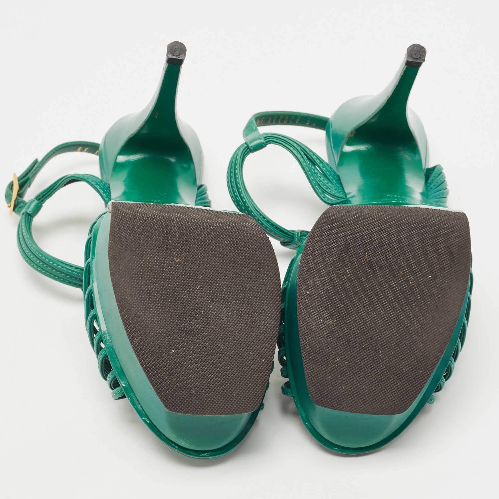 Saint Laurent Green Leather Platform Ankle Strap Sandals Size 39 4