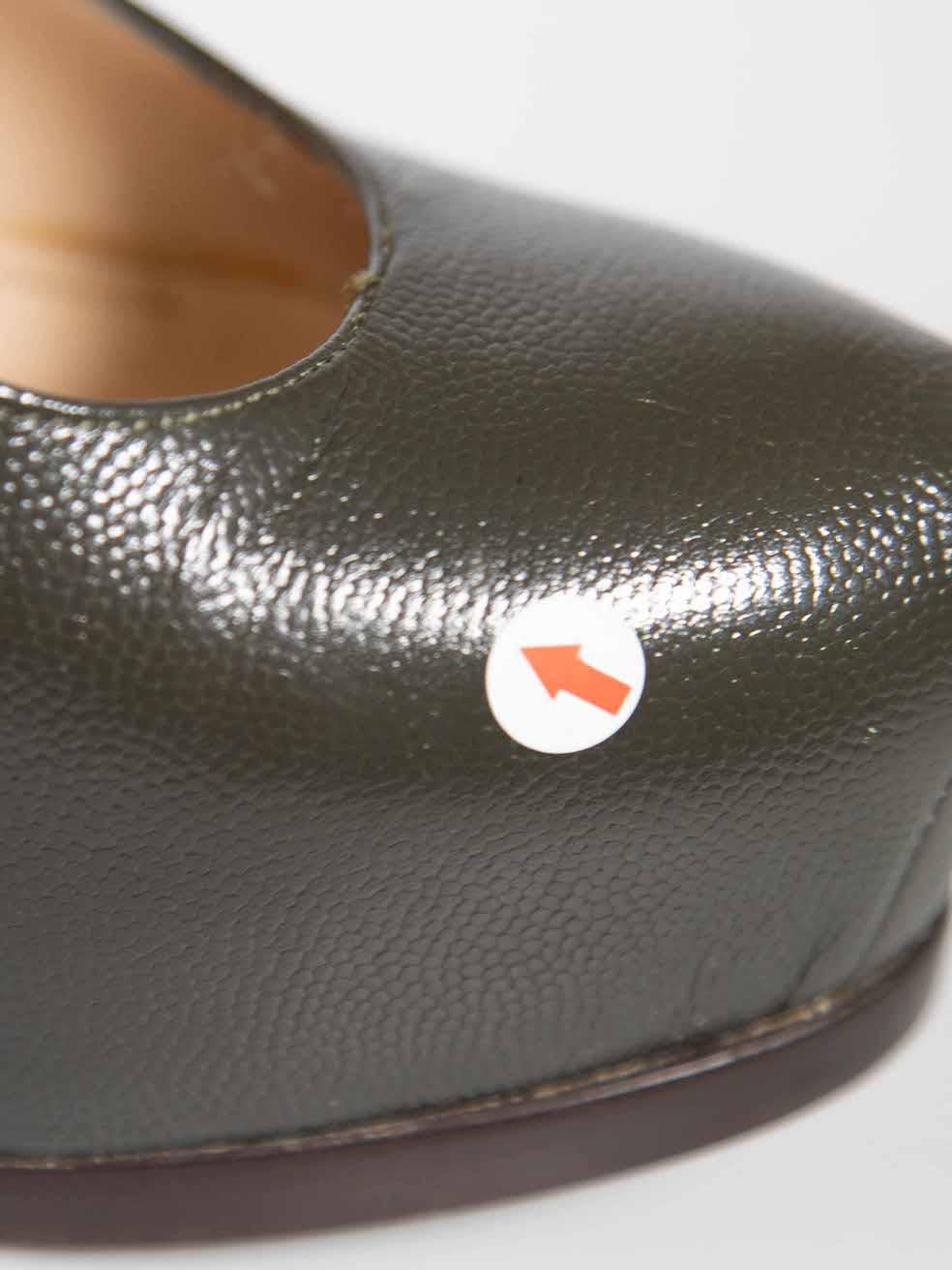 Saint Laurent Green Leather Platform Heels Size IT 36 For Sale 3