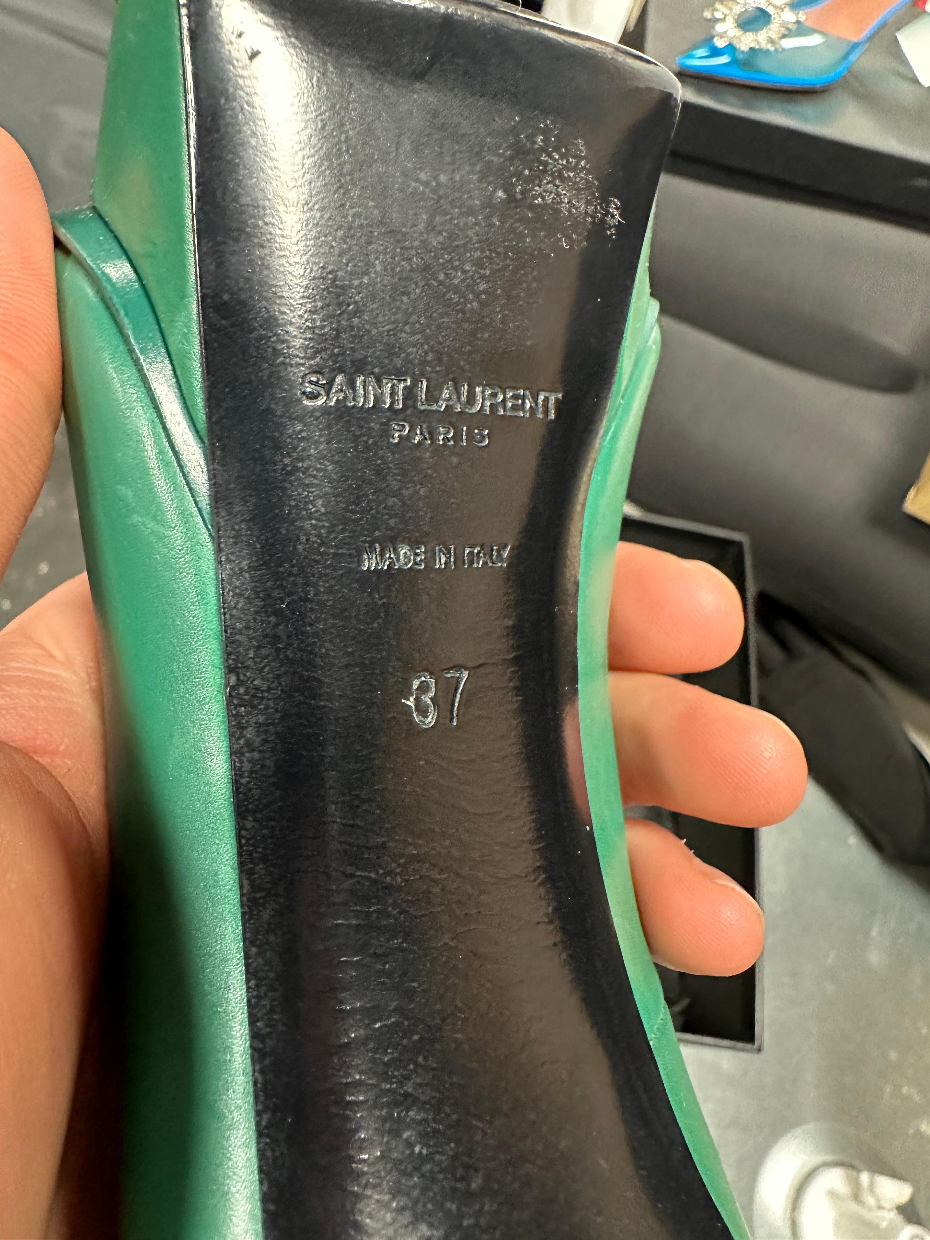 Saint Laurent Green Leather Pointed Toe Janis Platform Pumps (EU 37) 2