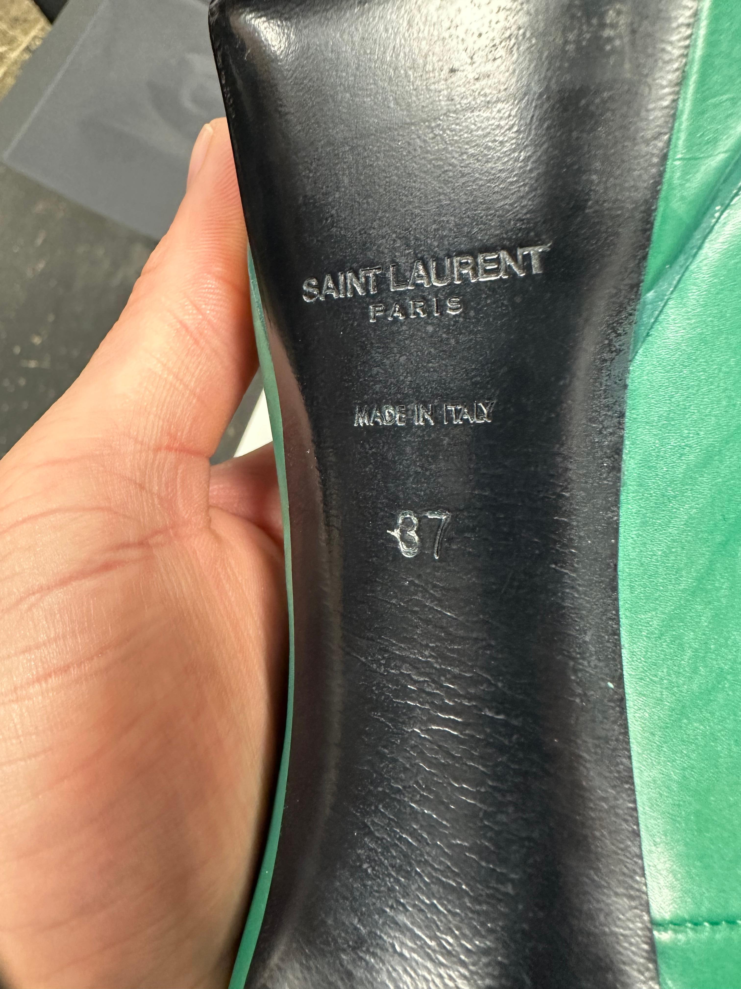 Saint Laurent Green Leather Pointed Toe Janis Platform Pumps (EU 37) 3