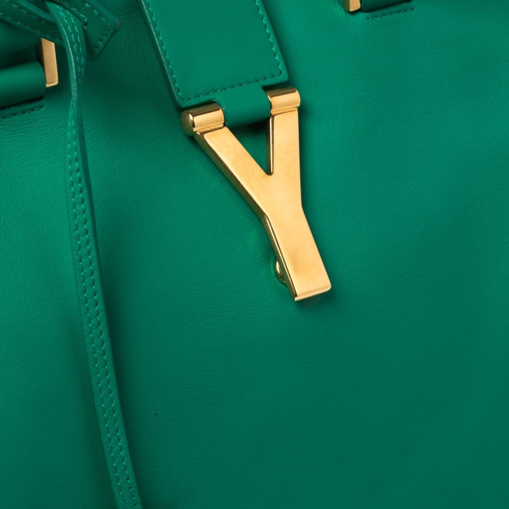 Saint Laurent Green Leather Small Cabas Ligne Y Tote 7