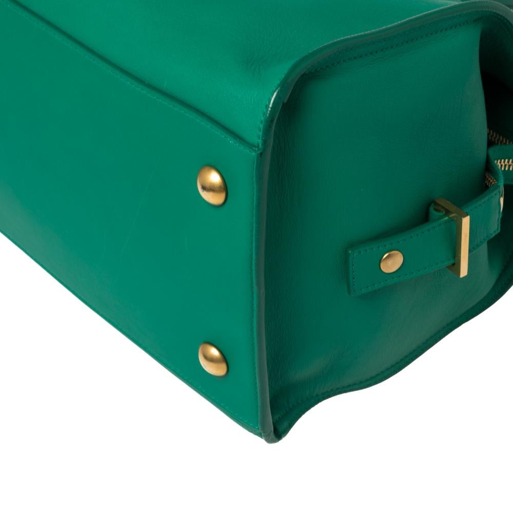 Saint Laurent Green Leather Small Cabas Ligne Y Tote 8