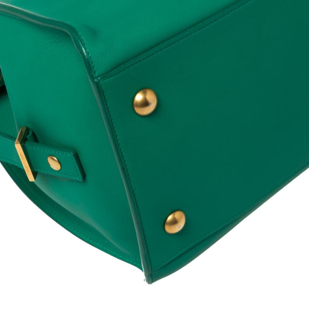 Saint Laurent Green Leather Small Cabas Ligne Y Tote 4