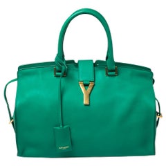 Saint Laurent Green Leather Small Cabas Ligne Y Tote