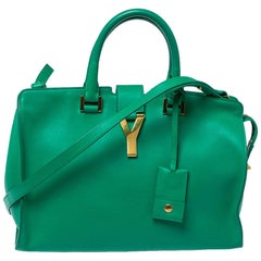 Saint Laurent Green Leather Small Cabas Ligne Y Tote