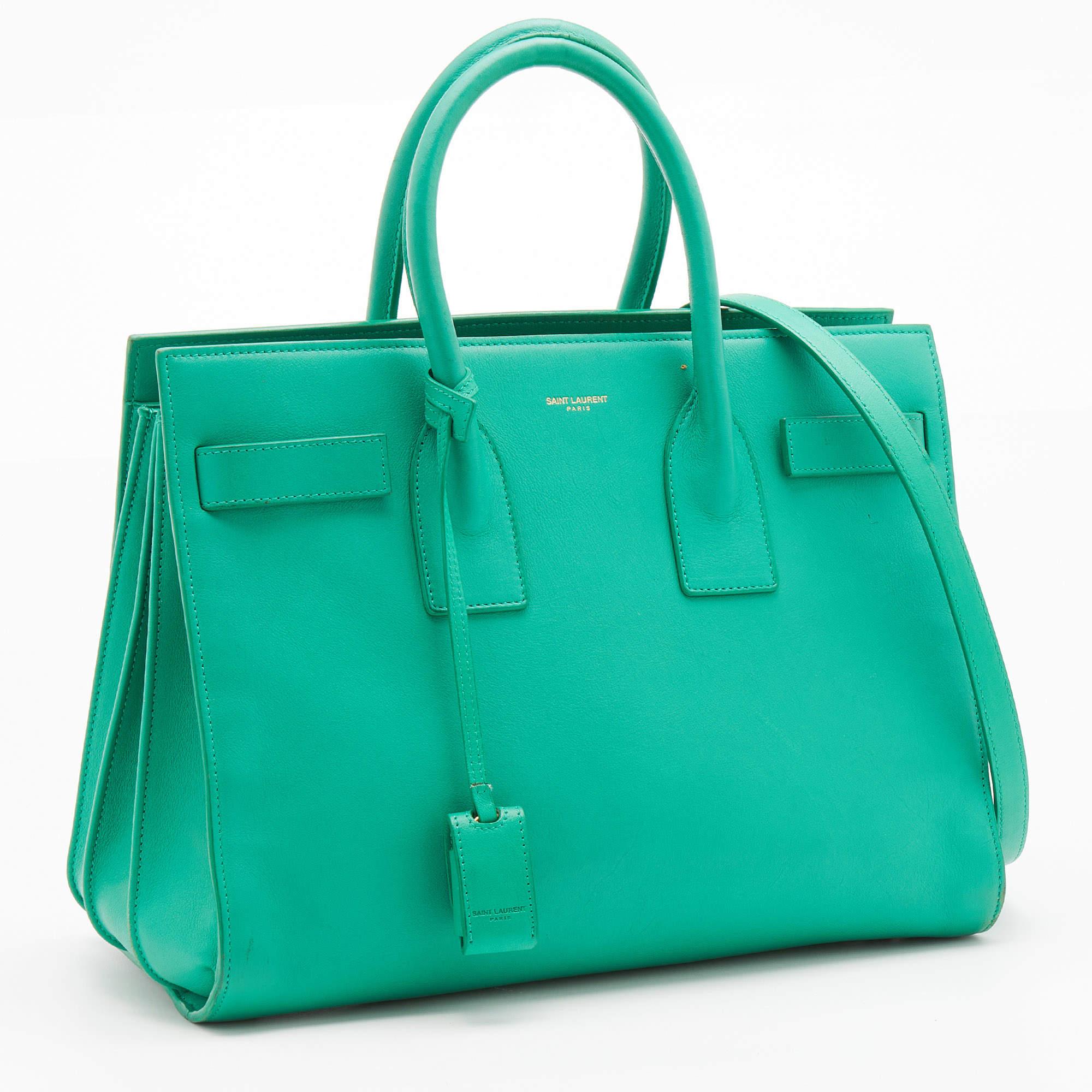 Women's Saint Laurent Green Leather Small Classic Sac De Jour Tote