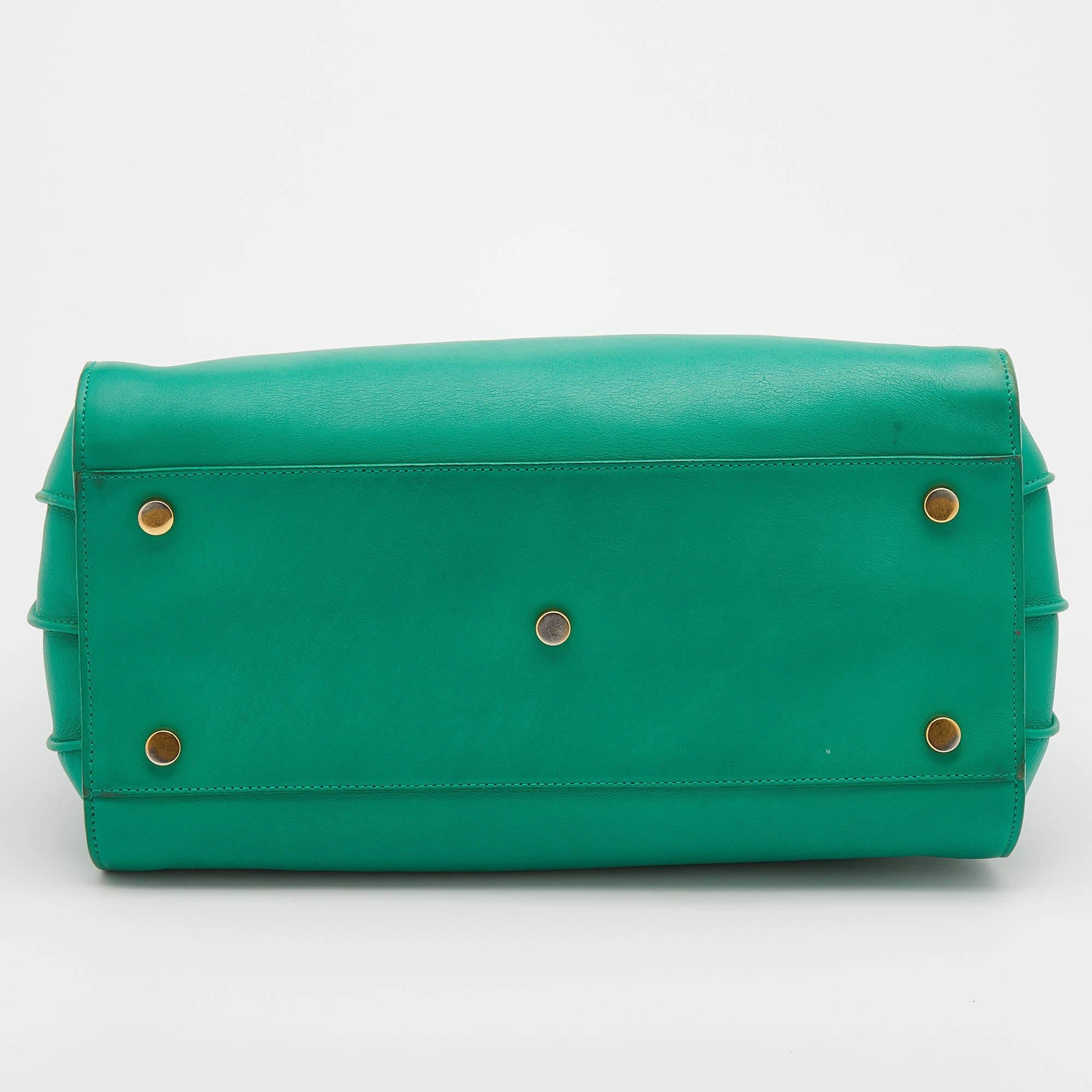 Saint Laurent Green Leather Small Classic Sac De Jour Tote 1