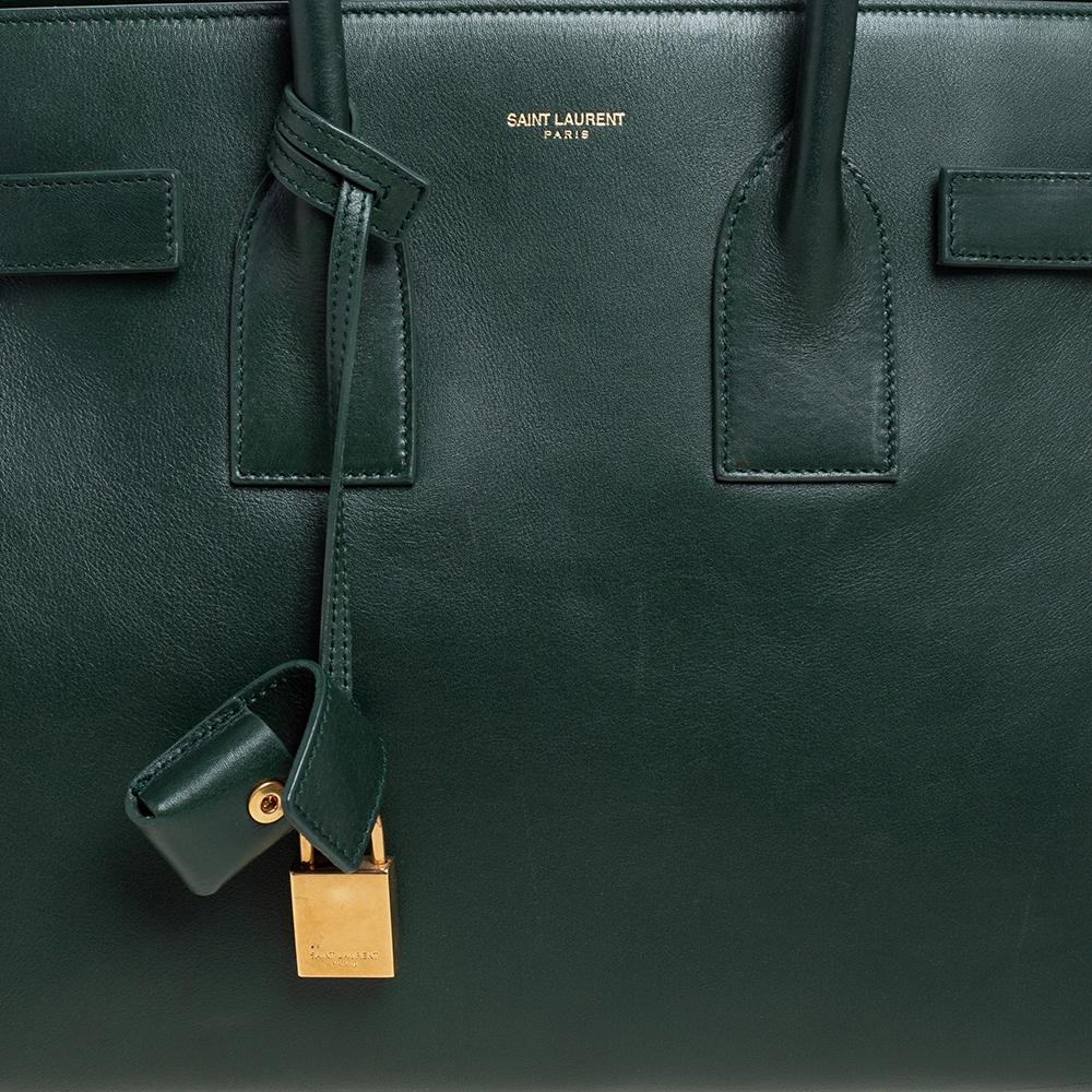 Saint Laurent Green Leather Small Classic Sac De Jour Tote 2