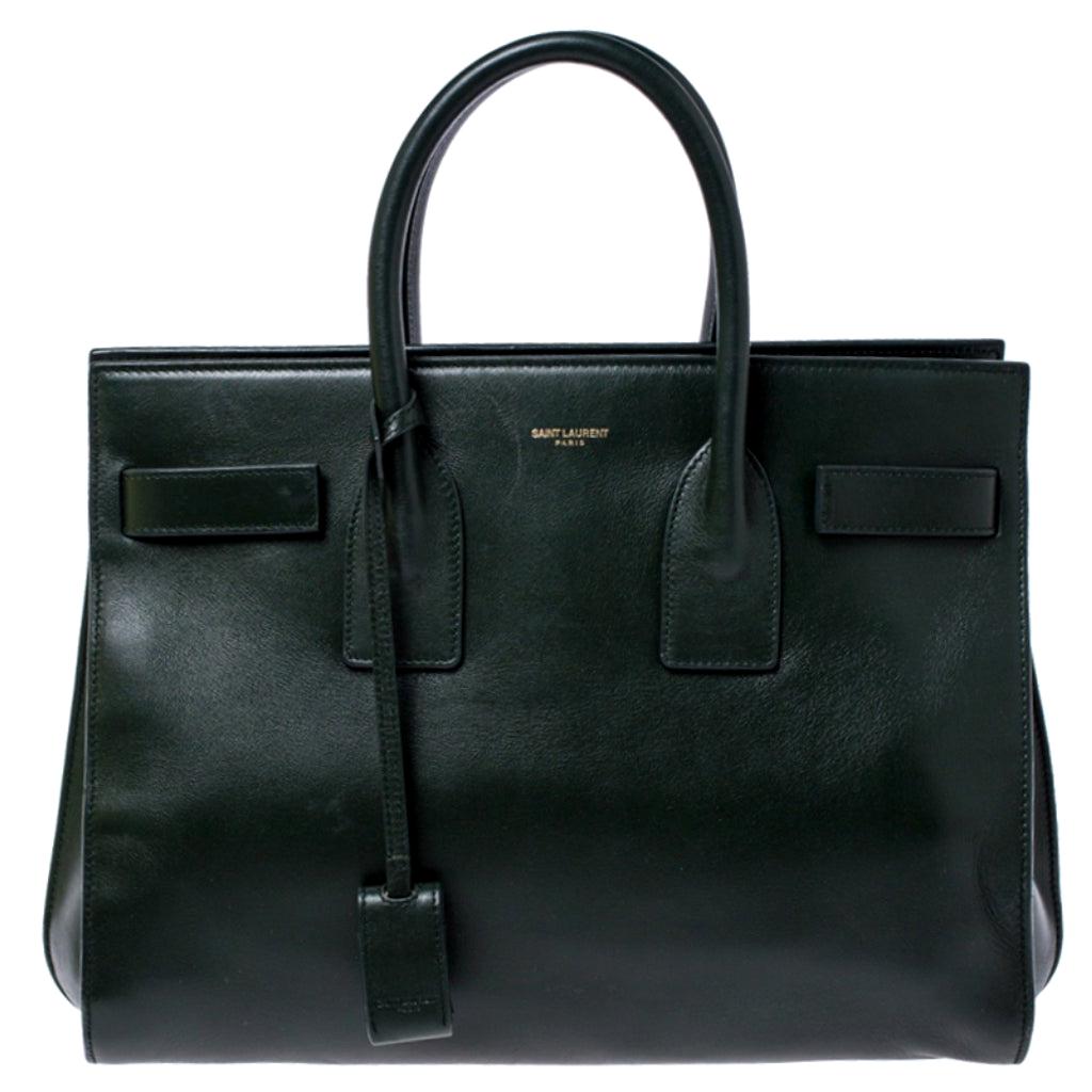 Saint Laurent Green Leather Small Classic Sac De Jour Tote