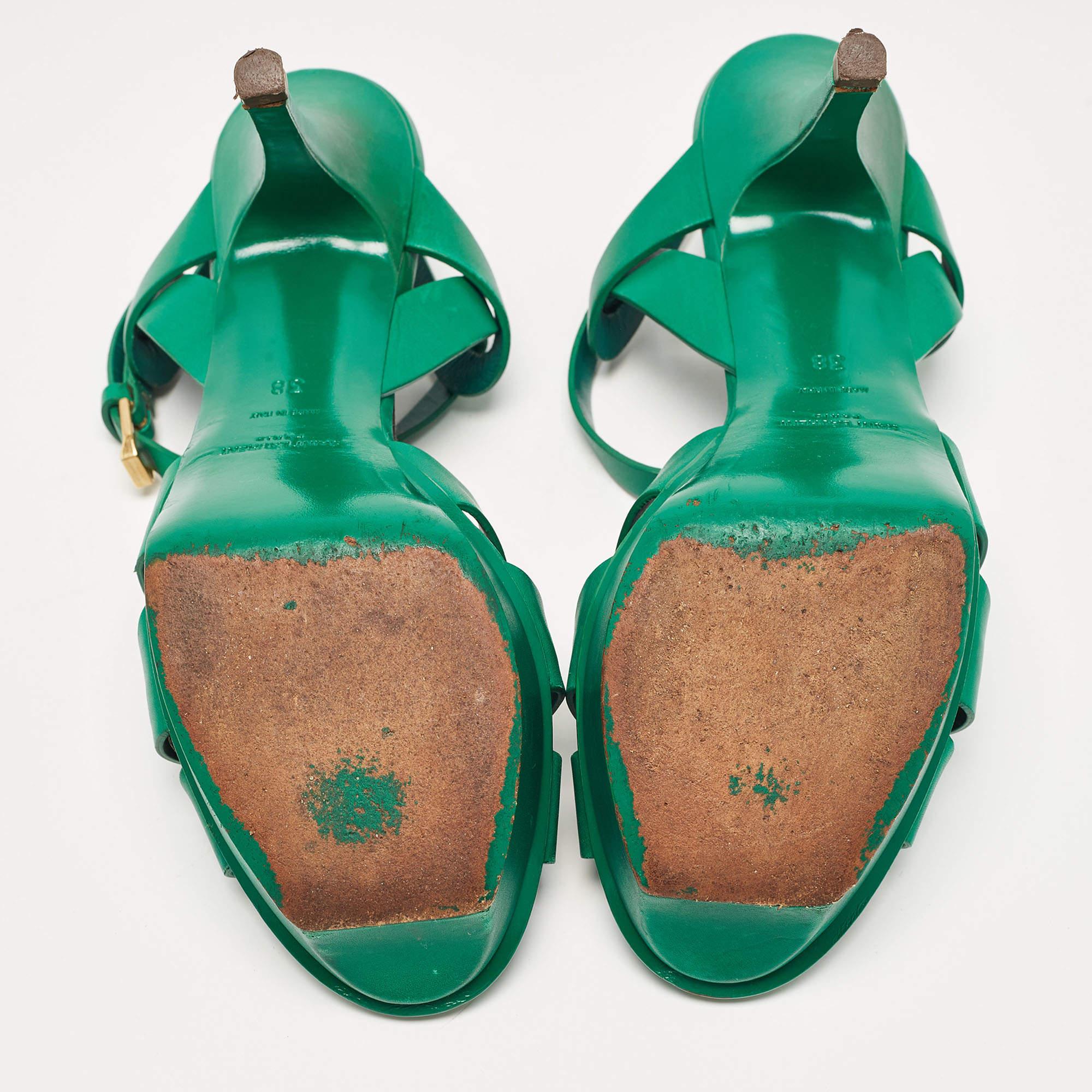 Women's Saint Laurent Green Leather Tribute Sandals Size 38 For Sale