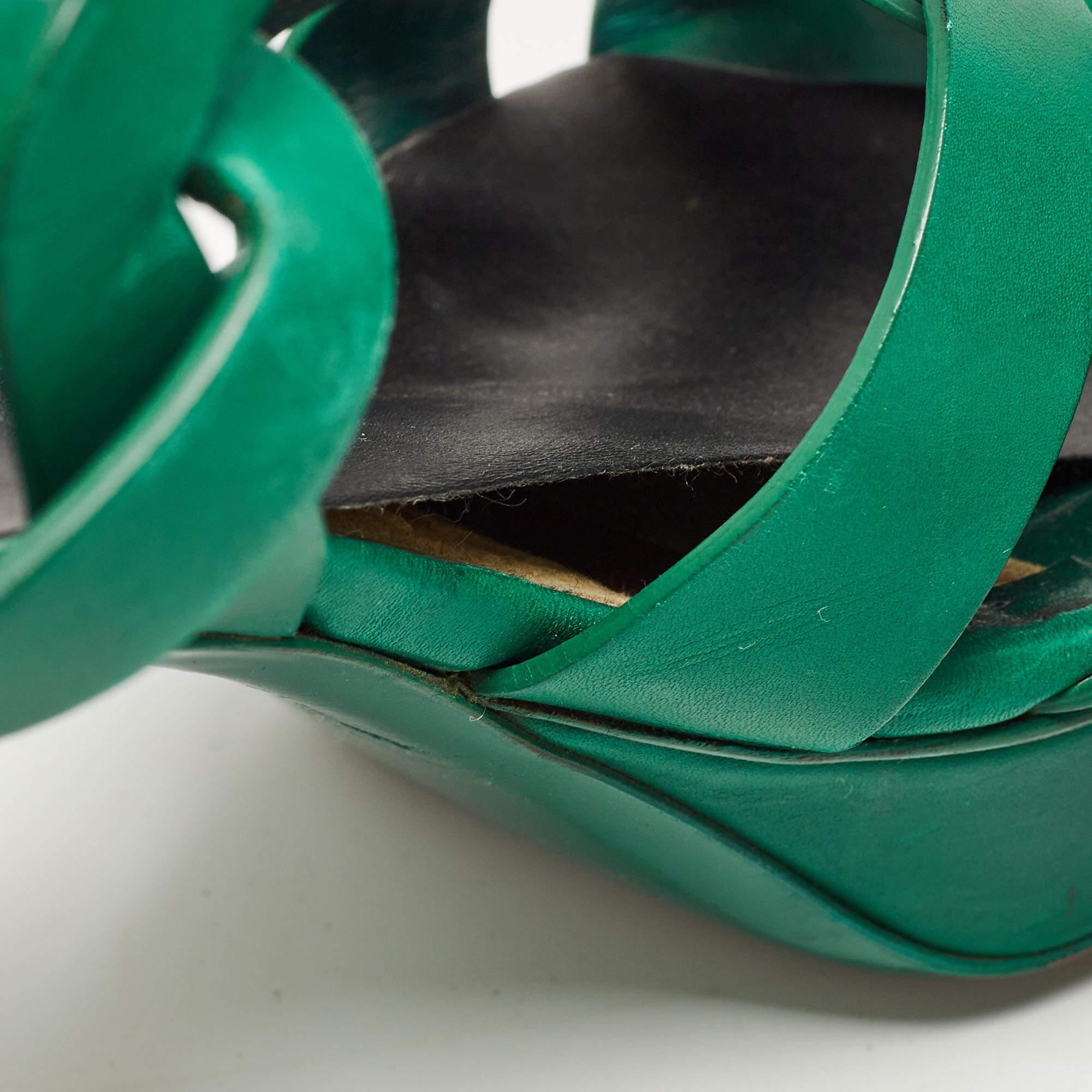 Saint Laurent Green Leather Tribute Sandals Size 38 For Sale 1