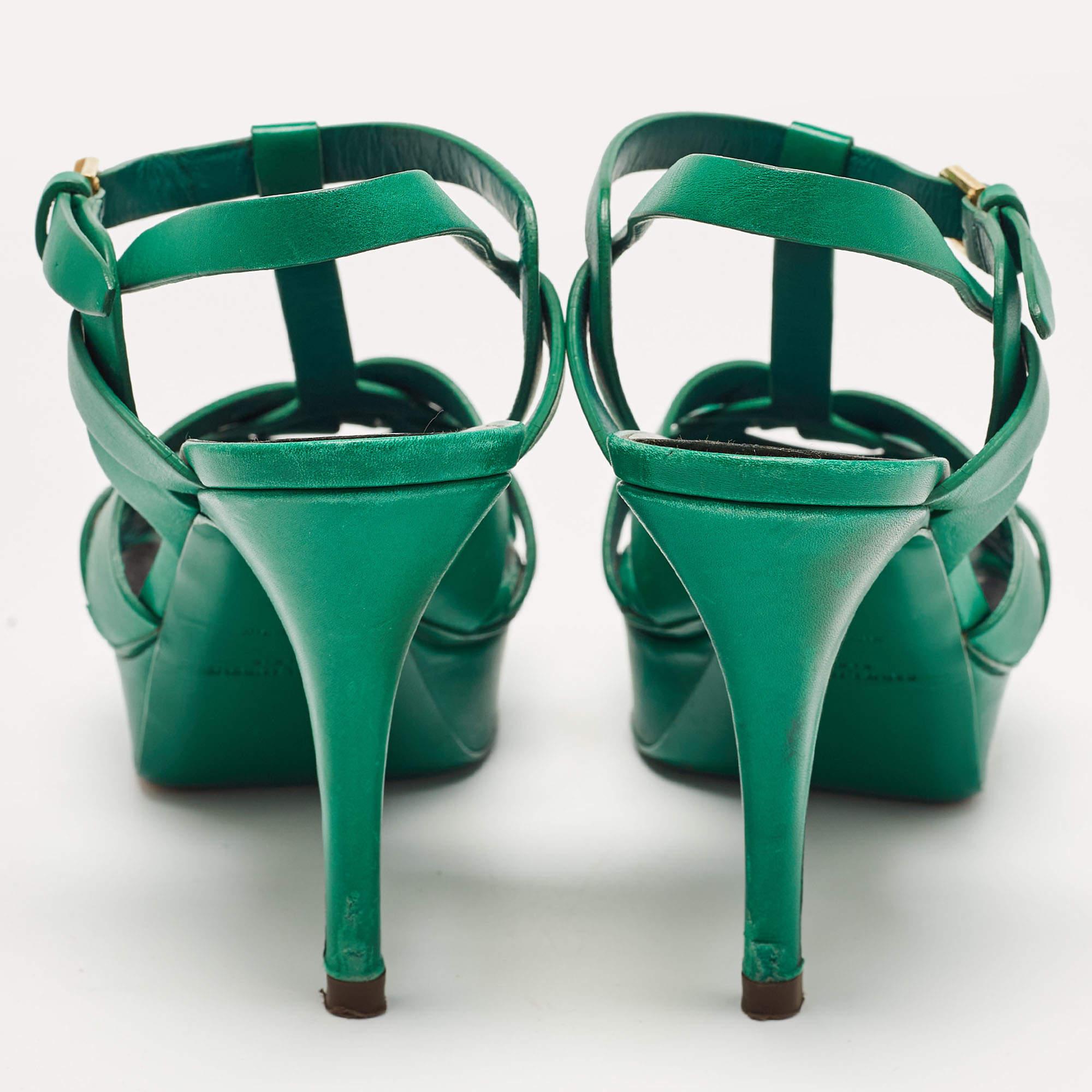Saint Laurent Green Leather Tribute Sandals Size 38 For Sale 2