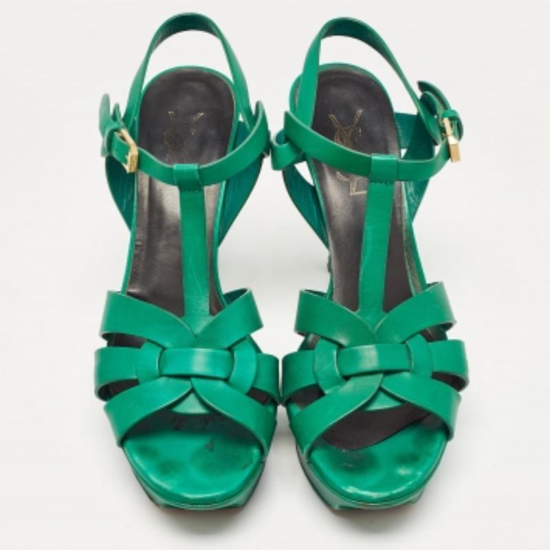 Saint Laurent Tribute-Sandalen aus grünem Leder Größe 38 im Angebot 3