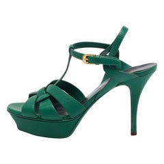 Saint Laurent Green Leather Tribute Sandals Size 38 Saint Laurent Green Leather Tribute Sandals Size 38