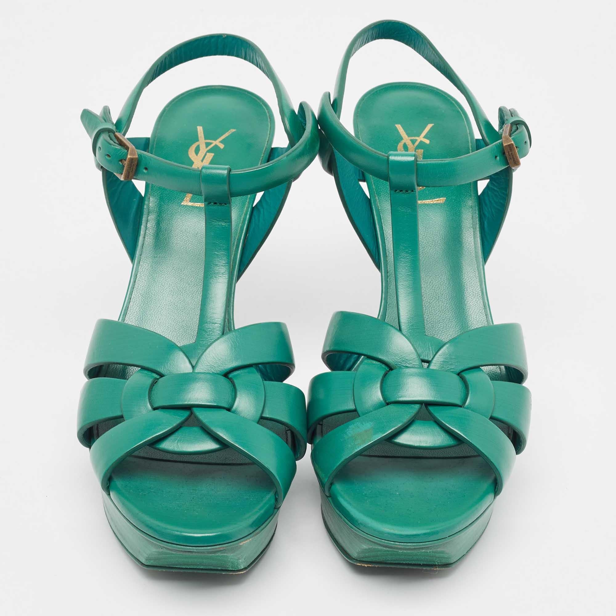 Saint Laurent Sandalias Tribute de piel verde talla 39.5 Verde