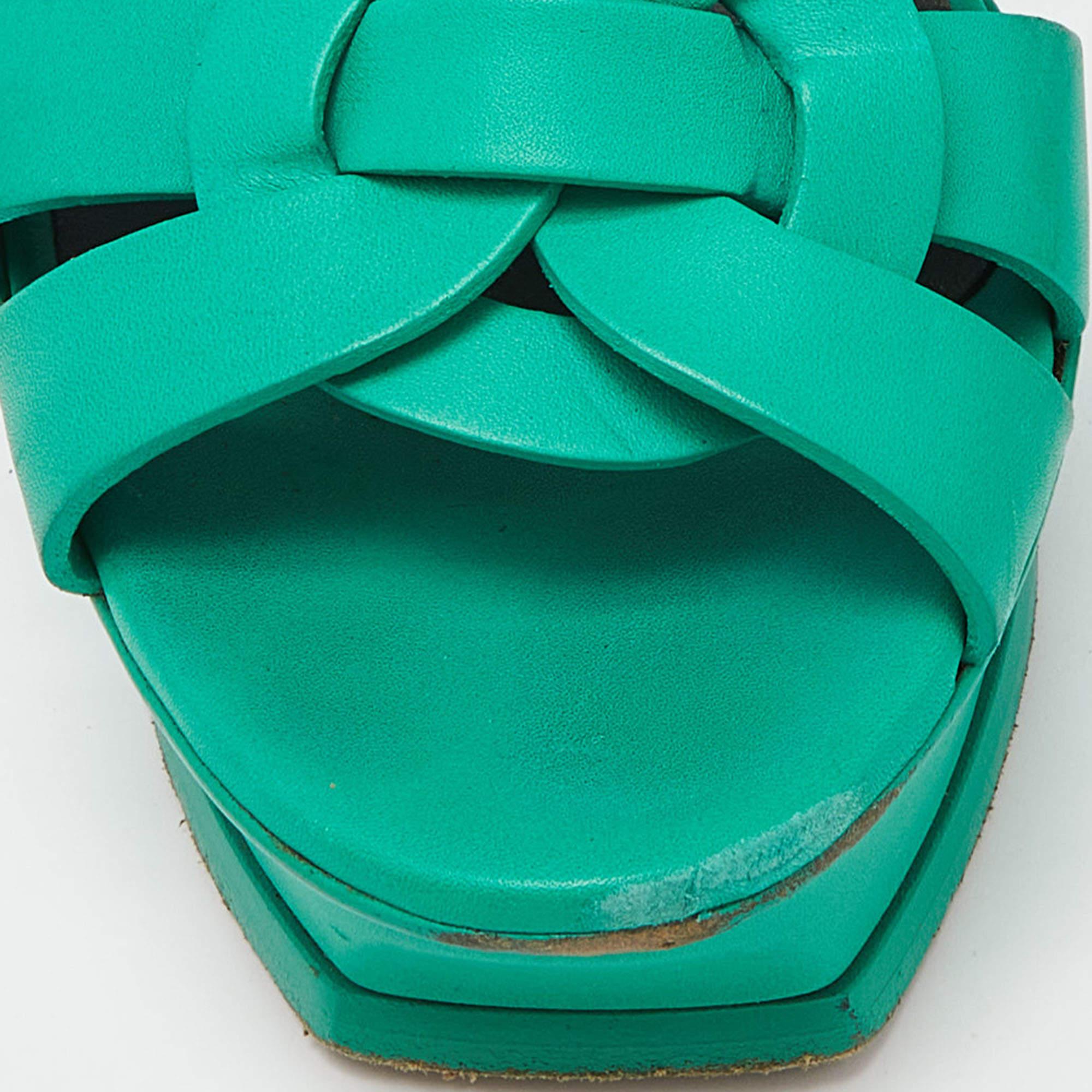 Saint Laurent Green Leather Tribute Sandals Size 40 For Sale 3