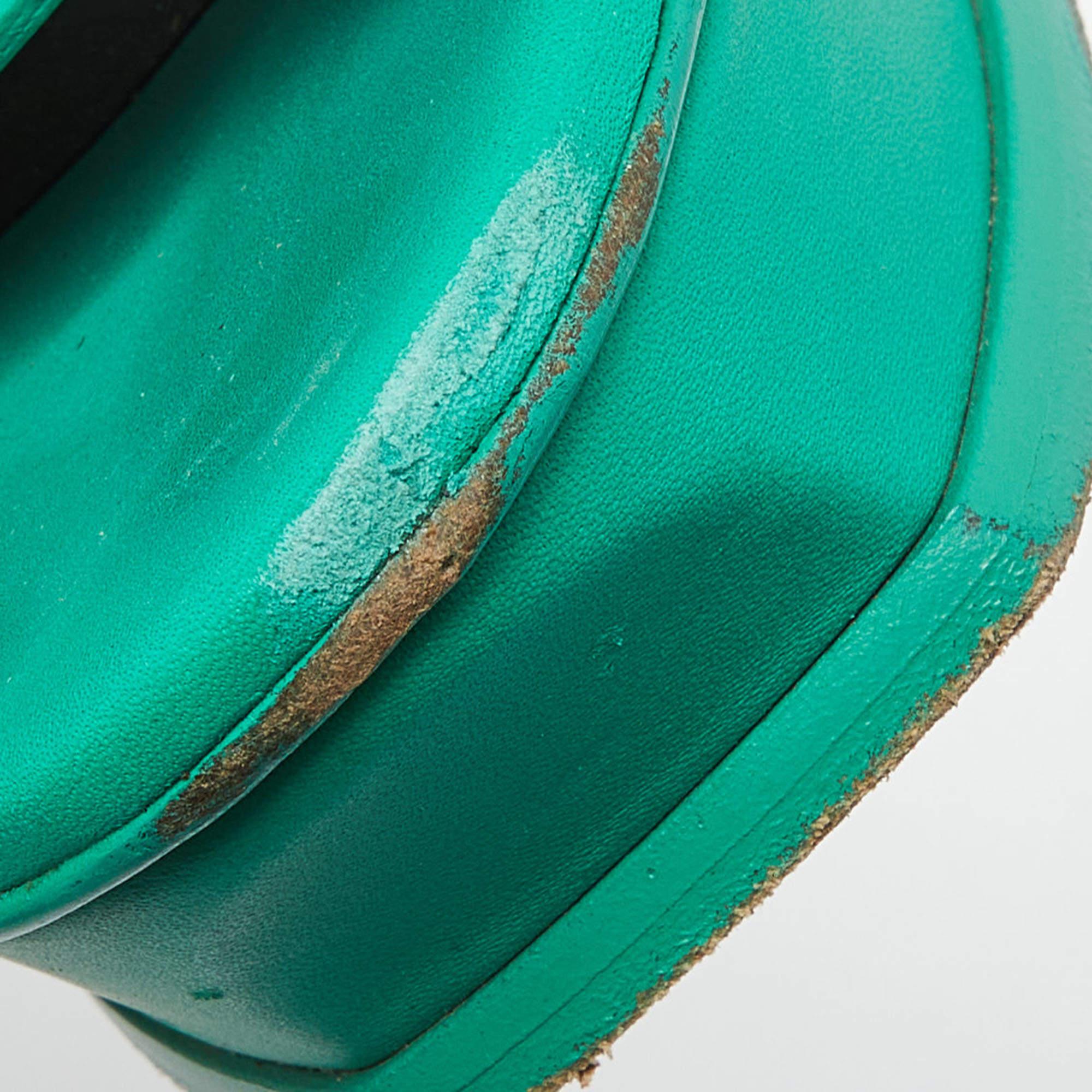 Saint Laurent Green Leather Tribute Sandals Size 40 For Sale 5
