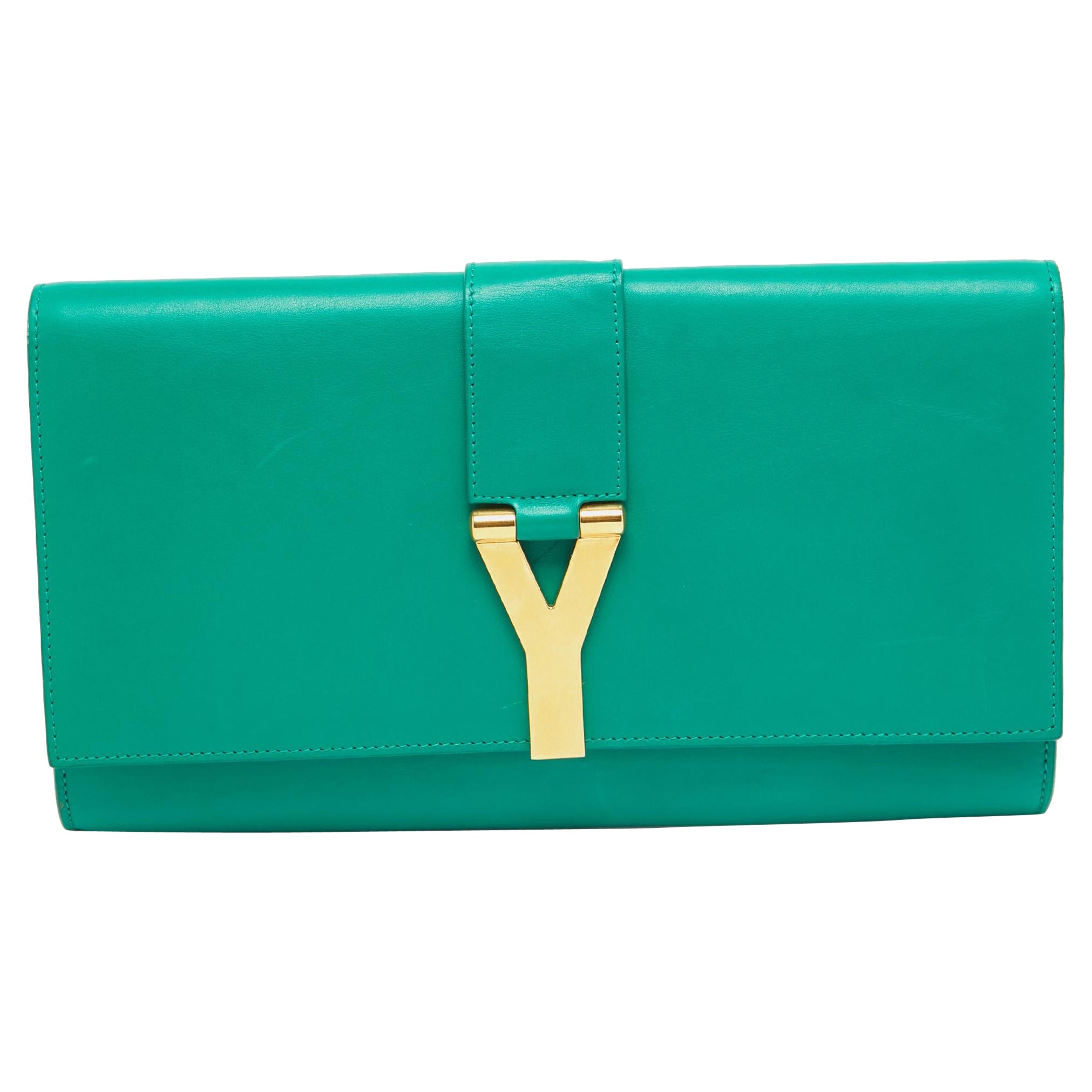 Saint Laurent Green Leather Y-Ligne Clutch