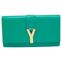 Saint Laurent Green Leather Y-Ligne Clutch