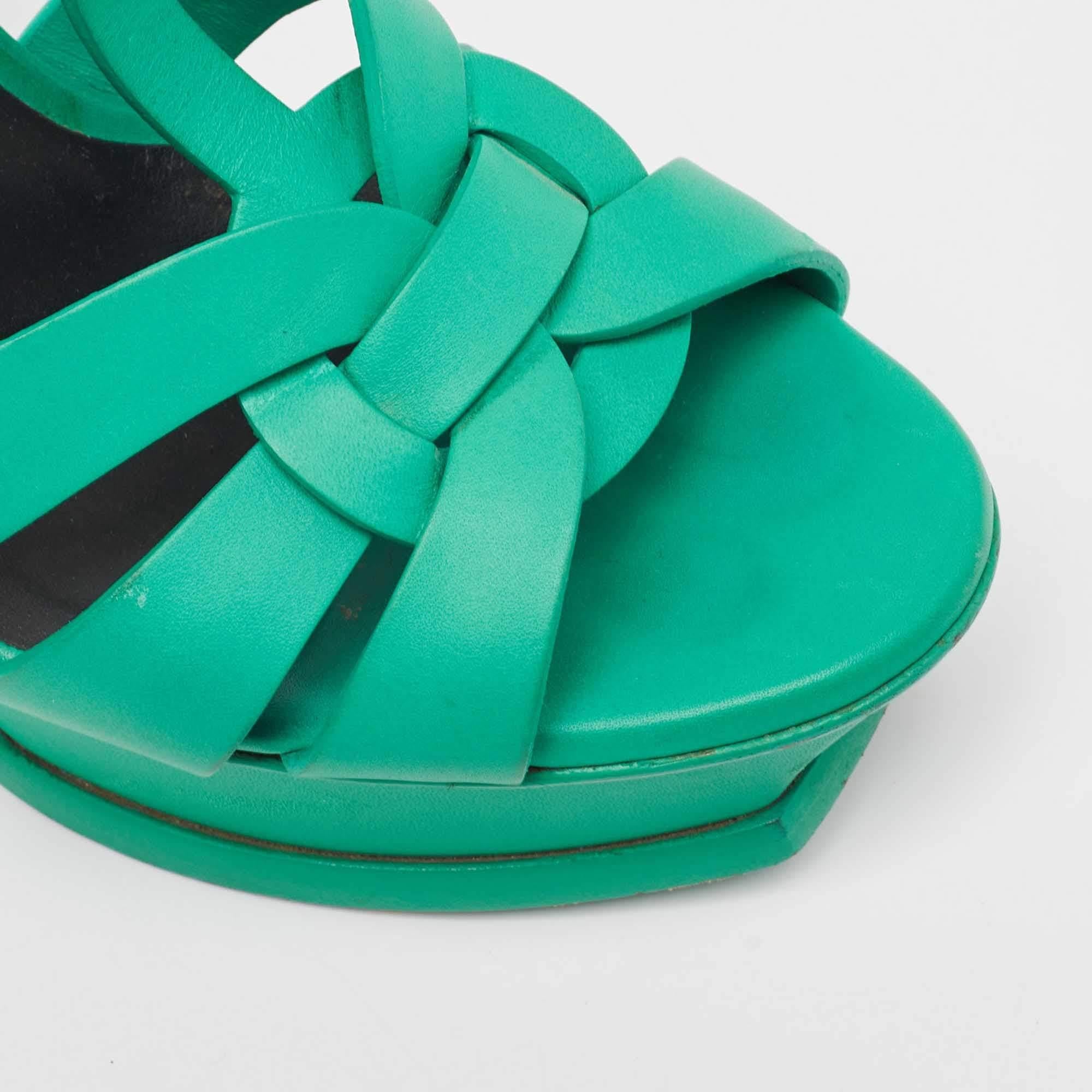 Saint Laurent Green LeatherTribute Ankle Strap Sandals Size 36.5 3